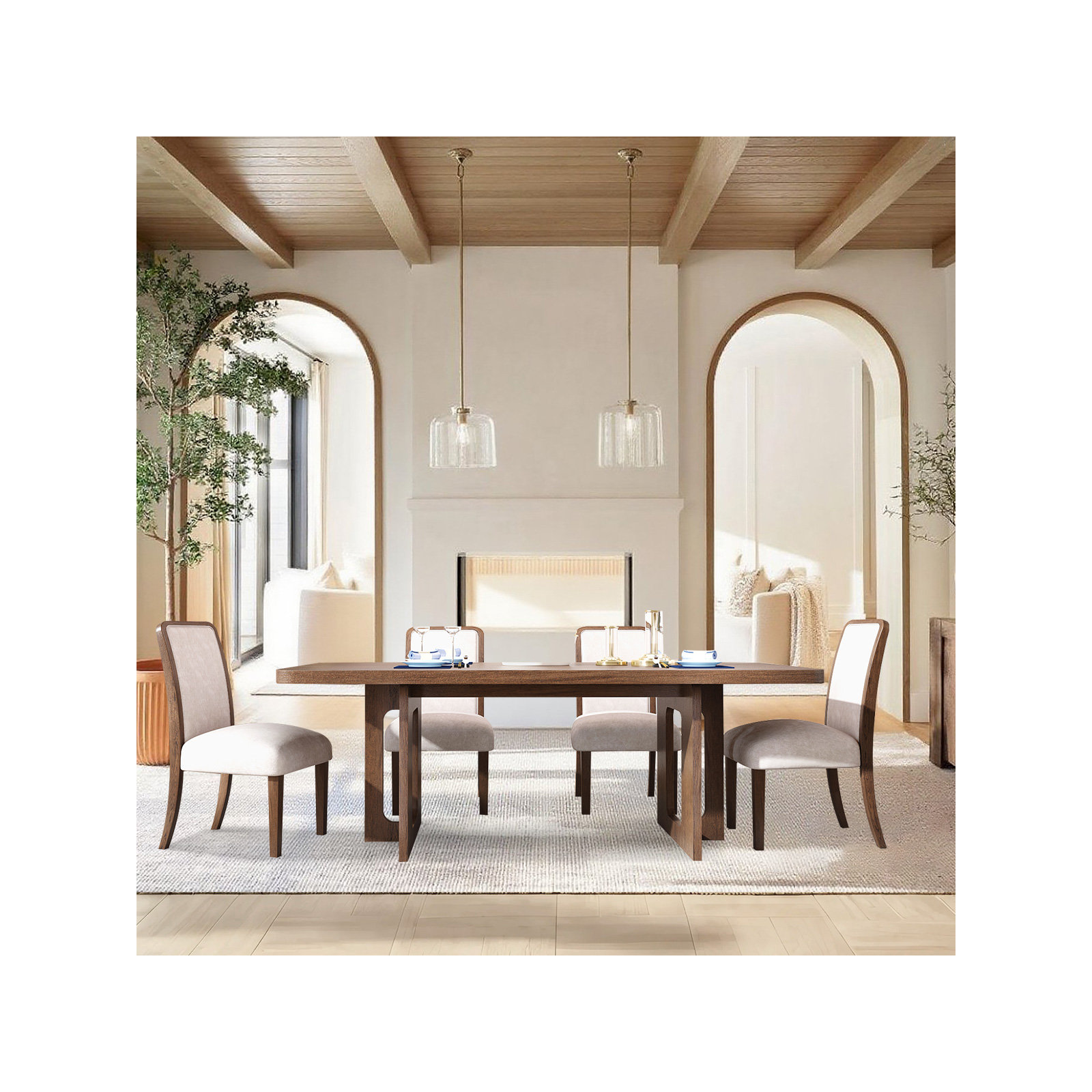Arkelle 84" Manufactured Wood Trestle Dining Table