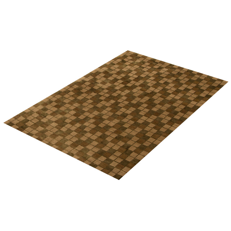 Tapis en laine noué à la main à motif géométrique olive / brun Altarriba, Rectangle 3 pi 11 po x 6 pi