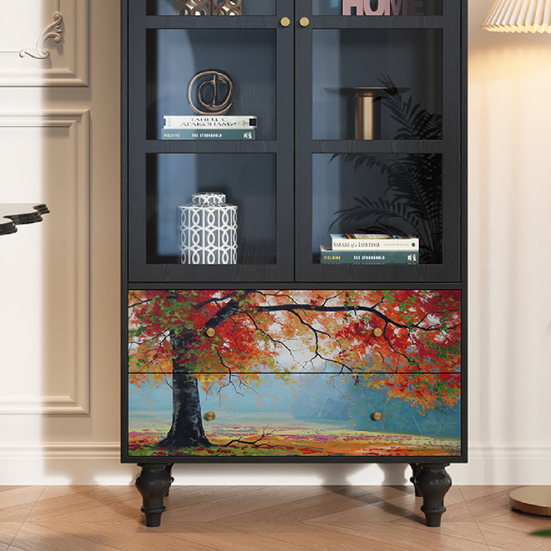 Armoire de rangement en bois massif avec portes en verre