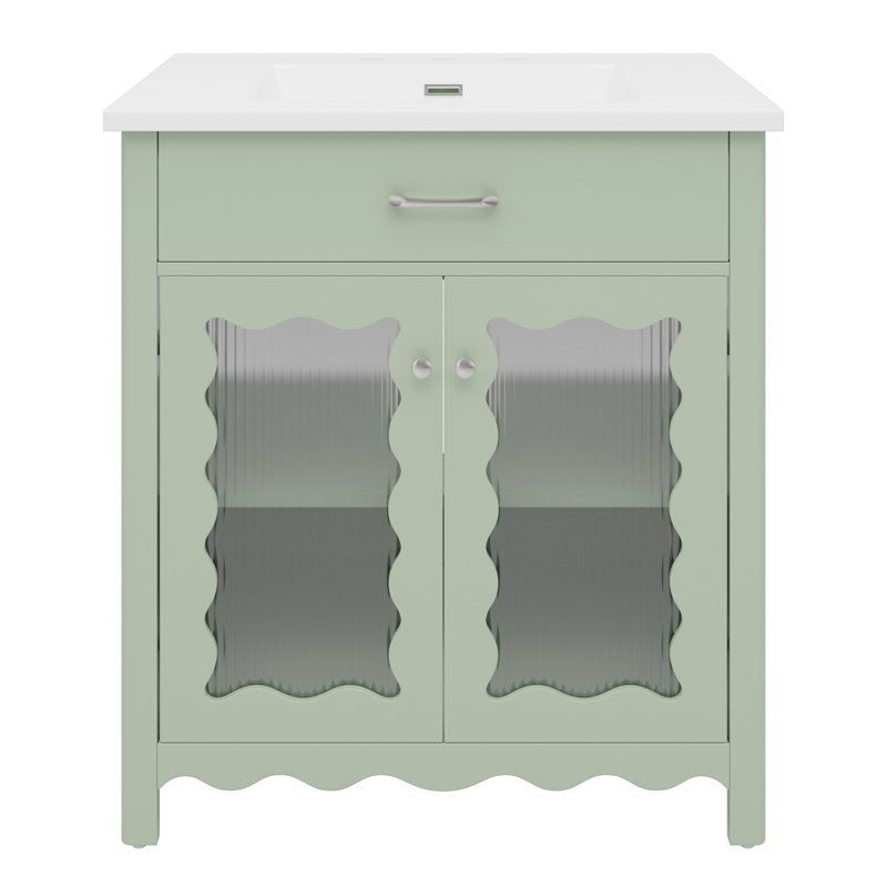 Meuble-lavabo 31 po avec verre trempé, Vert