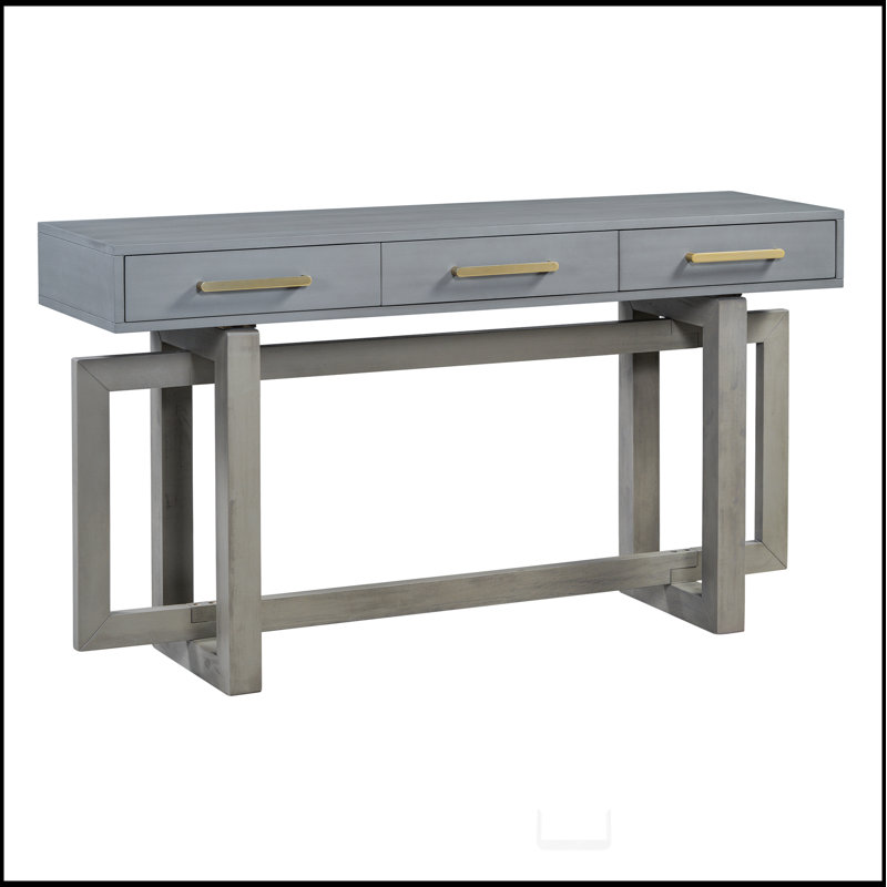 Console élégante avec trois tiroirs, table d'entrée très longue, Gris antique