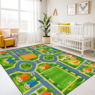 Tapis d'apprentissage lavable 10x14 pour enfants, idéal pour la salle de classe, les aires de jeux, les terrains de sport, les routes et les ronds-points. Tapis coloré et dynamique pour la rentrée scolaire en maternelle et en crèche. Dos en caoutchouc souple antidérapant.