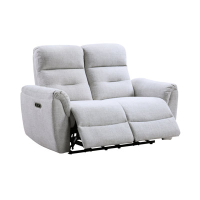 Fauteuil roulant électrique en chenille grise avec port USB-C, coussin d'assise et de dossier ferme avec ressorts ensachés, structure interne en contreplaqué de bois massif, capacité de charge de 100 kg par siège, largeur 107 cm, profondeur 53 cm, hauteur 48 cm
