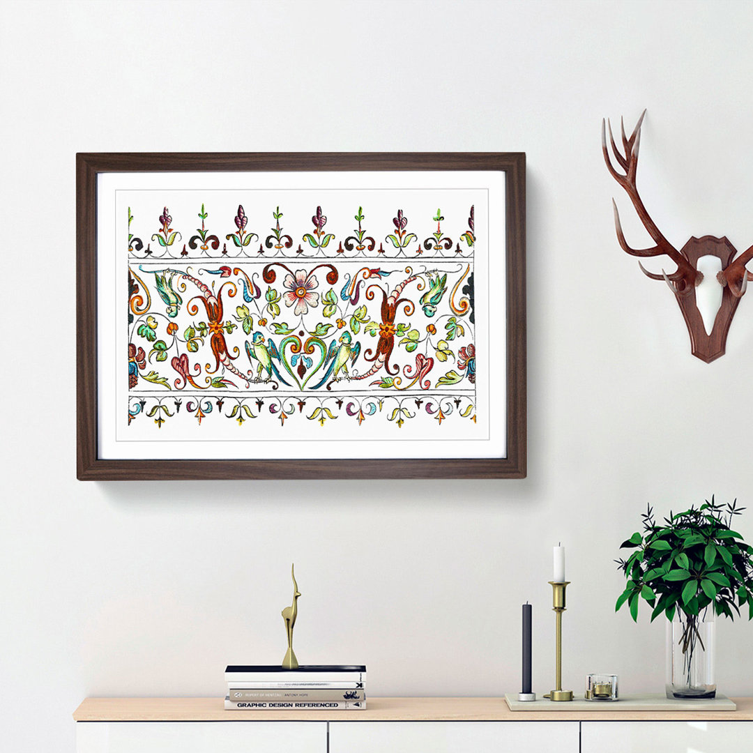 Flowers and Parrots Pattern by William Morris - Framed Print