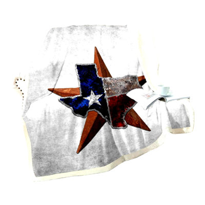 Texas Stars Sherpa Blanket - Vintage Grey Grunge Fleece Throw for Rustic Farmhouse Decor