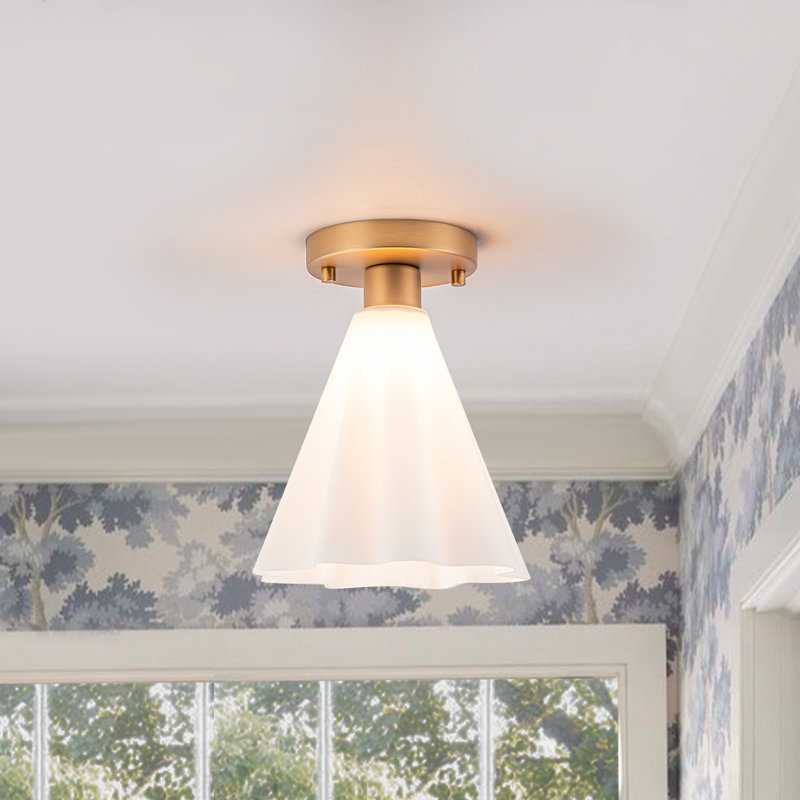 1-Light Semi Flush Mount with Cone Pleated Glass Shade
