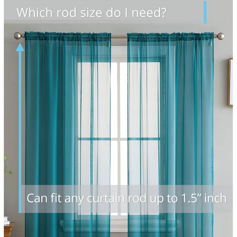 Daxin Sheer Voile Rod Pocket Curtain Panels (Set of 2), Gray Teal, 54" W x 84" L