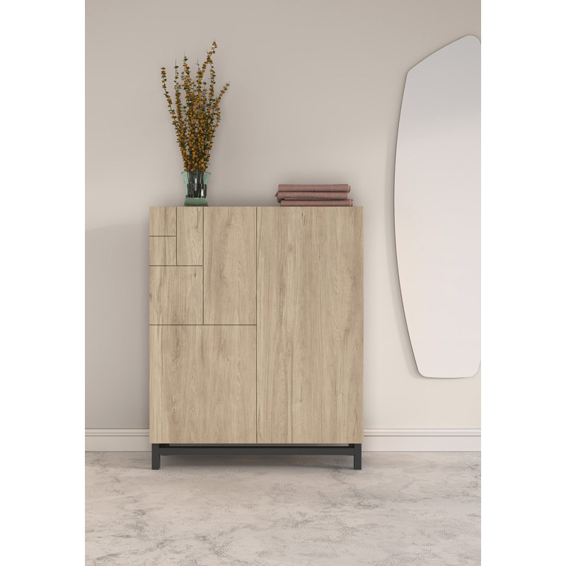 18 Pair Shoe Storage Cabinet, Light Oak/Graphite