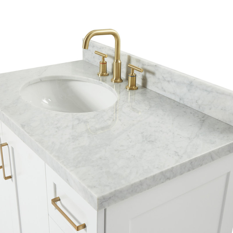 ARIEL TAYLOR 37 IN LEFT OFFSET RECTANGLE SINK VANITY, White, Oval, Left 