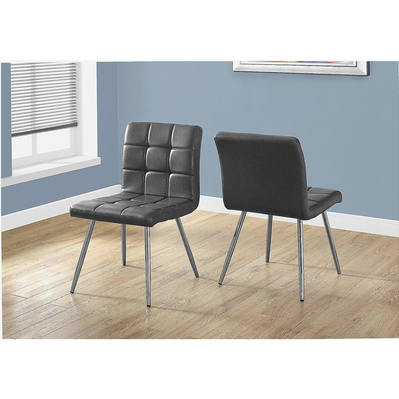 Chaise de salle à manger, ensemble de 2, latérales, rembourrées, cuisine, salle à manger, aspect cuir gris, métal chromé, contemporain, moderne