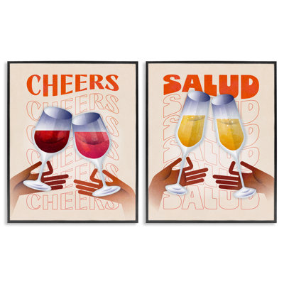  Midcentury Modern Cheers 2 PC Giclee Art Set by Victoria Barnes