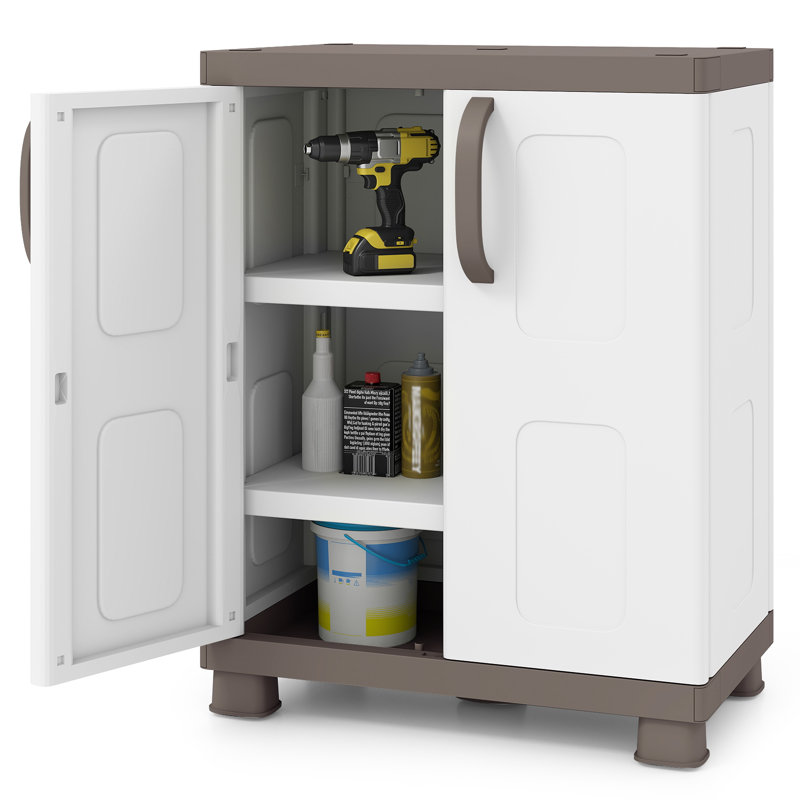 Armoire de rangement, buffet autoportant avec 2 portes et tablettes brun et blanc, Brun et blanc