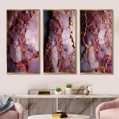 Rose et or, agate de marbre, rivière I - ensemble de 3 reproductions d'art abstrait