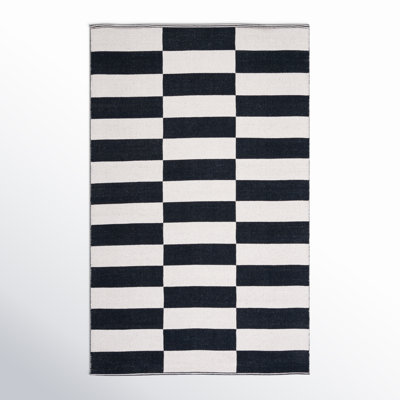Alvana Black Ivory Hand-Woven Cotton Rug