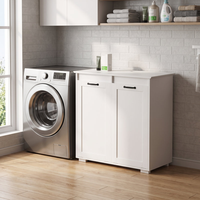 Dual-compartment Laundry Sorting Cabinet With Removable Liner Bags – Freestanding Hamper Organizer With Easy-access Door