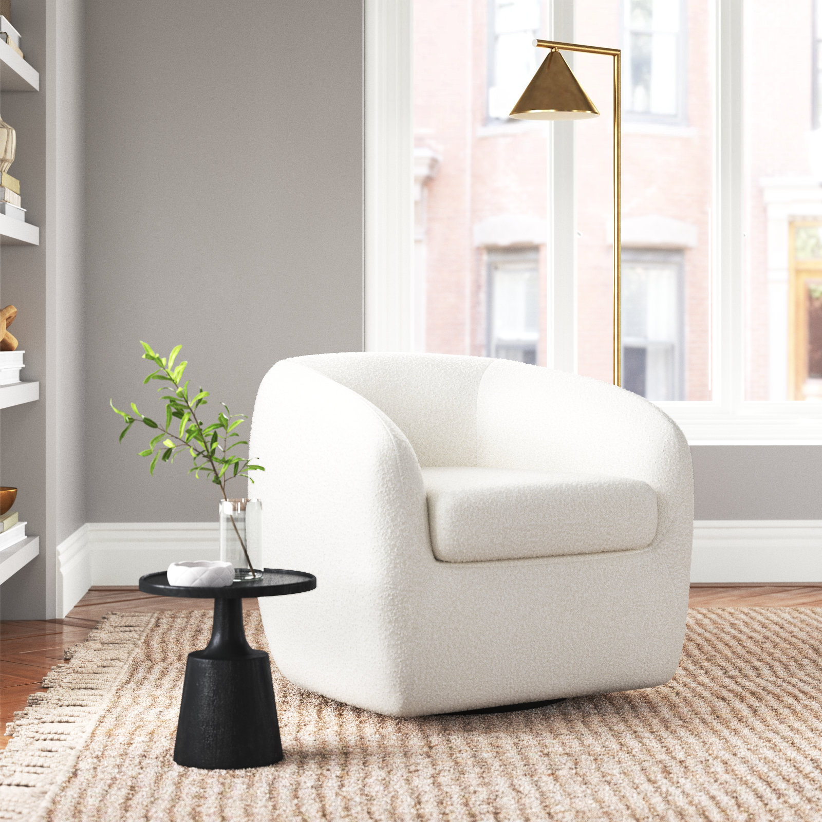 Monty Upholstered Swivel Armchair, White