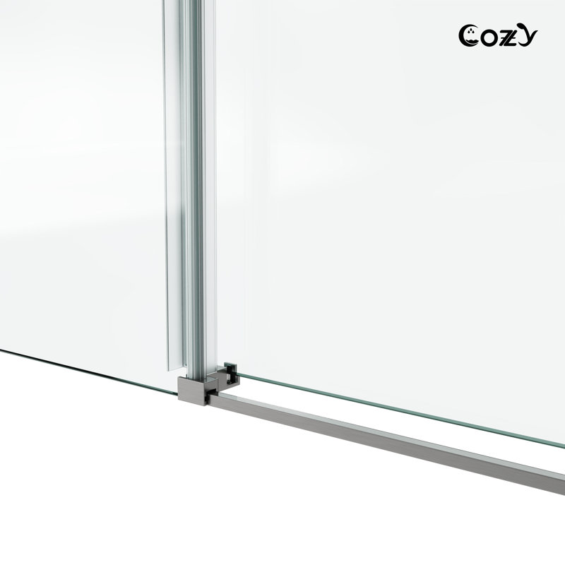 62-67" W X 79" H Frameless Single Sliding Shower Door with 3/8" (10mm) Clear Tempered Glass, Shatter-Resistant Film & Installation Hole Locator - Round Top Rail