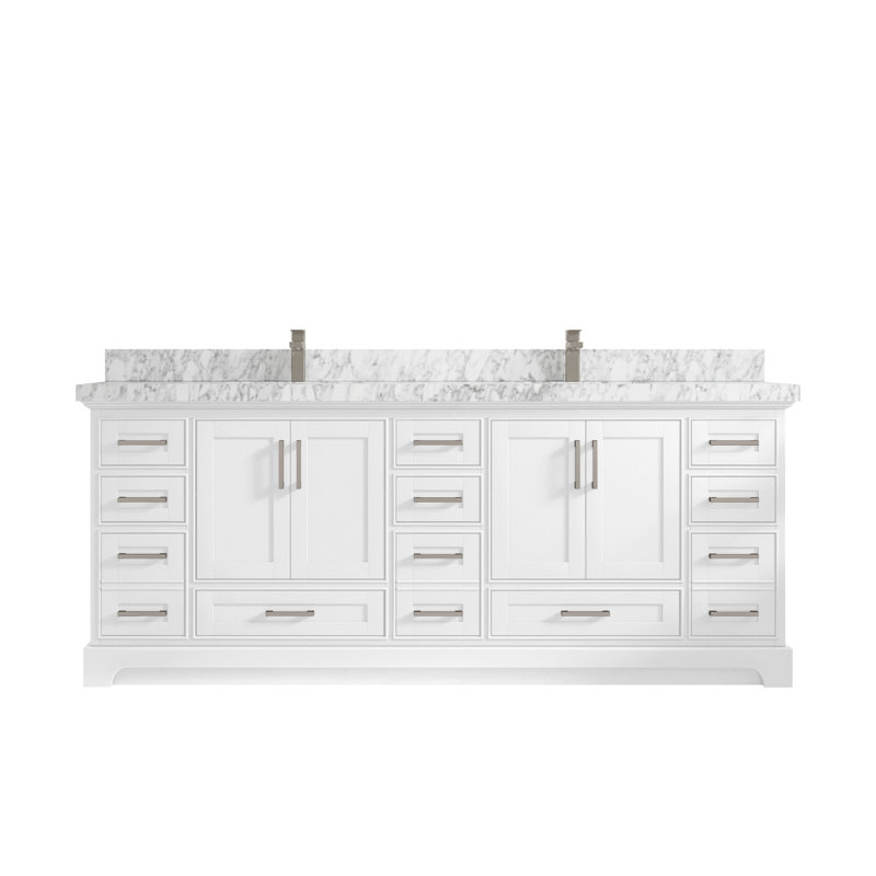 Ensemble de meuble-lavabo double 84 po, Marbre de Carrare
