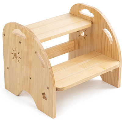 Escabeau en bois pour enfants 2 étapes antidérapant avec poignées
