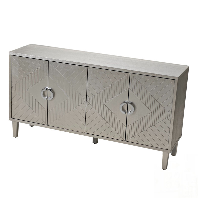 Armoire de rangement élégante et fonctionnelle à 4 portes avec pieds en pin et panneau de fibres à densité moyenne, parfaite pour organiser et rehausser n'importe quelle pièce