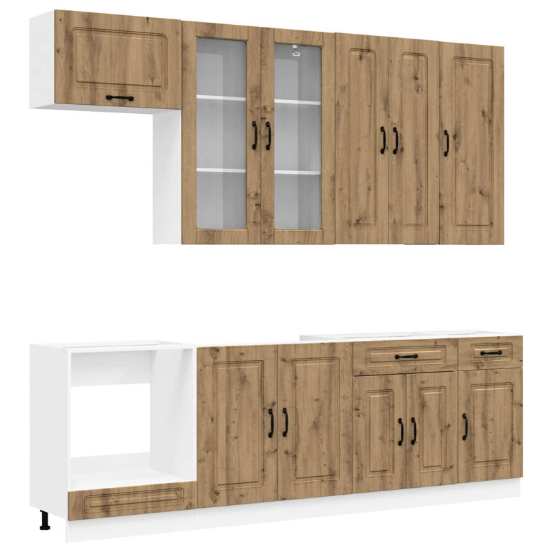 vidaXL Kitchen Unit with Drawer with Door KALMAR 8 pcs Engineered Wood Storage, Artisan Oak