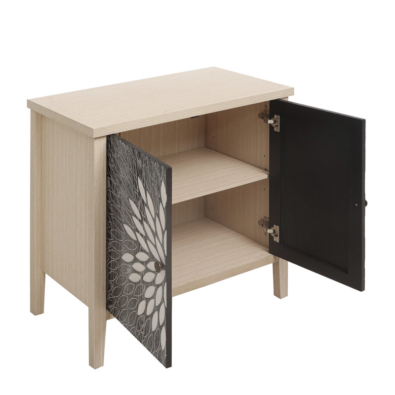 Armoire de rangement sculptée à 2 portes avec tablette réglable, Naturel noir