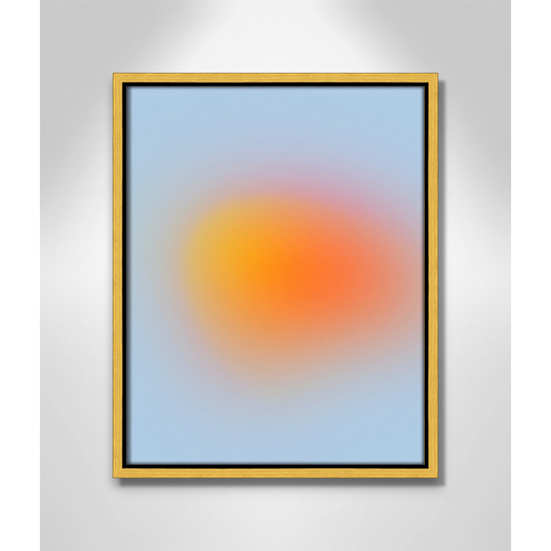 Imprimé néon orange brillant, Pas de tapis, Cadre flottant doré, H 15,5 po x l 12,5 po x P 2 po