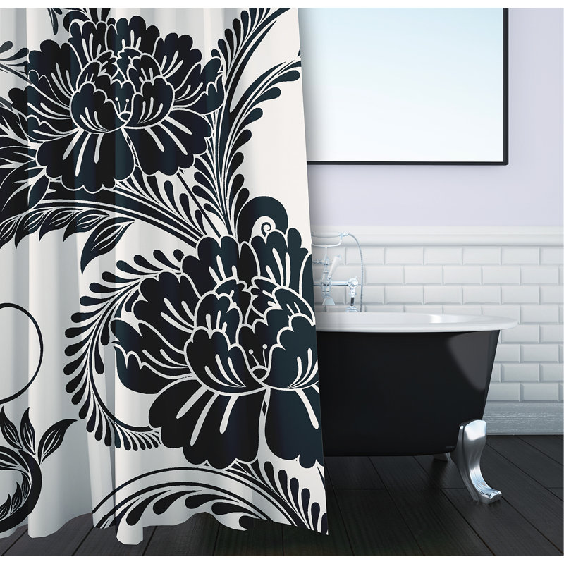 Rideau de douche Flower Flourish, Noir