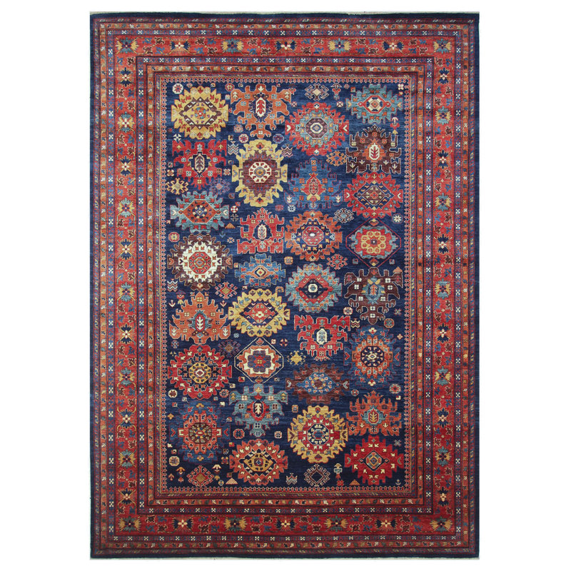 Hand Knotted Wool Southwestern Area Rug in Red/Blue/Yellow/Brown