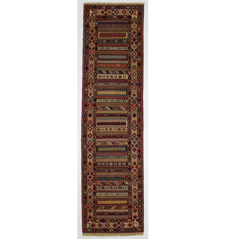 Tapis unique rouge / beige noué à la main de conception unique 2 pi 6 po x 9 pi 7 po