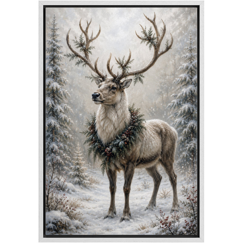 Renne de Noël, vacances d'hiver, photos de salon, impression sur toile encadrée, impression numérique, Cadre blanc