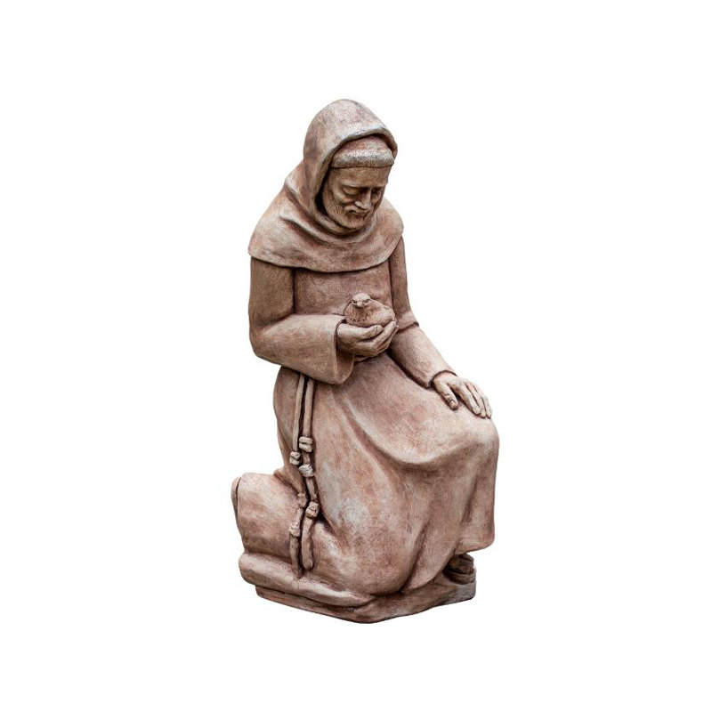 Kneeling St. Francis Statue with Bird, Copper Bronze