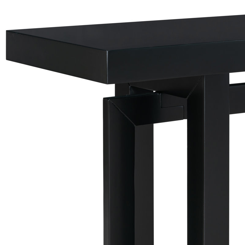  Contemporary Console Table With Wood Top, Extra Long Entryway Table For Entryway, Black