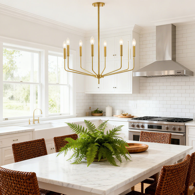 Modern  8-light Chandelier – Mid-century Vintage Candle Pendant Light, 30", 8 Lights