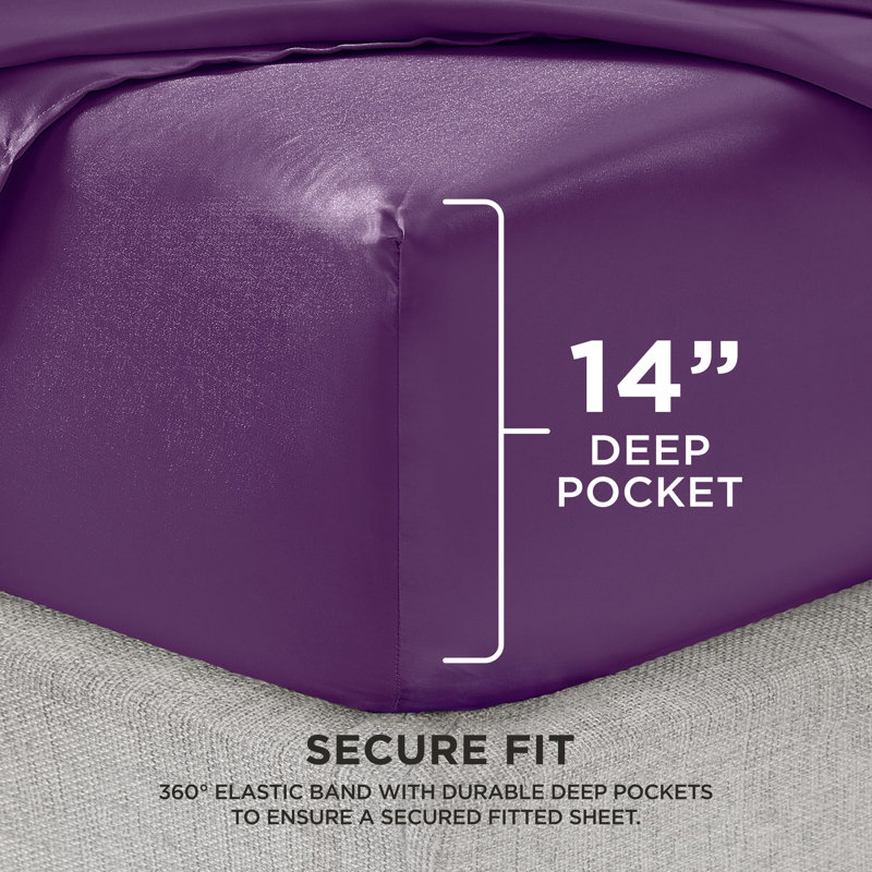 Juicy Couture Premium Silky Satin Sheet Sets, Queen Sheet Set with 2 Pillowcases, Purple