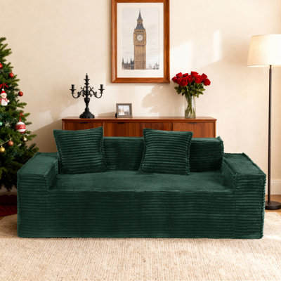 2-Seater Small Apartment Sofa, Corduroy, Skin-Friendly, Scratch-Resistant, Easy To Clean, Memory Foam, Ergonomic Wide Armrests, 2 Pillows, Multi-Color Optional, Compressed Packaging, Ready To Use Out Of The Box, Suitable For Renting, Small Living Room