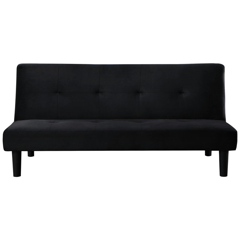 Lit convertible moderne sans accoudoirs noir avec capitonnage biscuit, ressorts sinueux et confort accru pour les petits espaces Texture velours doux, fabrication printanière, détente quotidienne