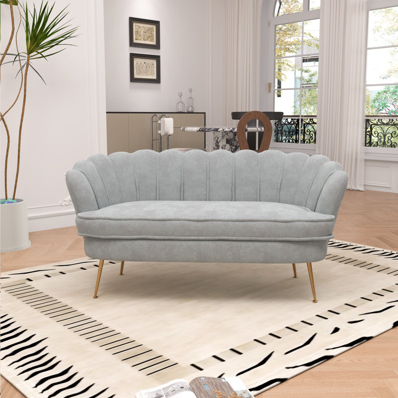 Causeuse rembourrée moderne l 59 po, petit canapé avec pieds en métal, Gris