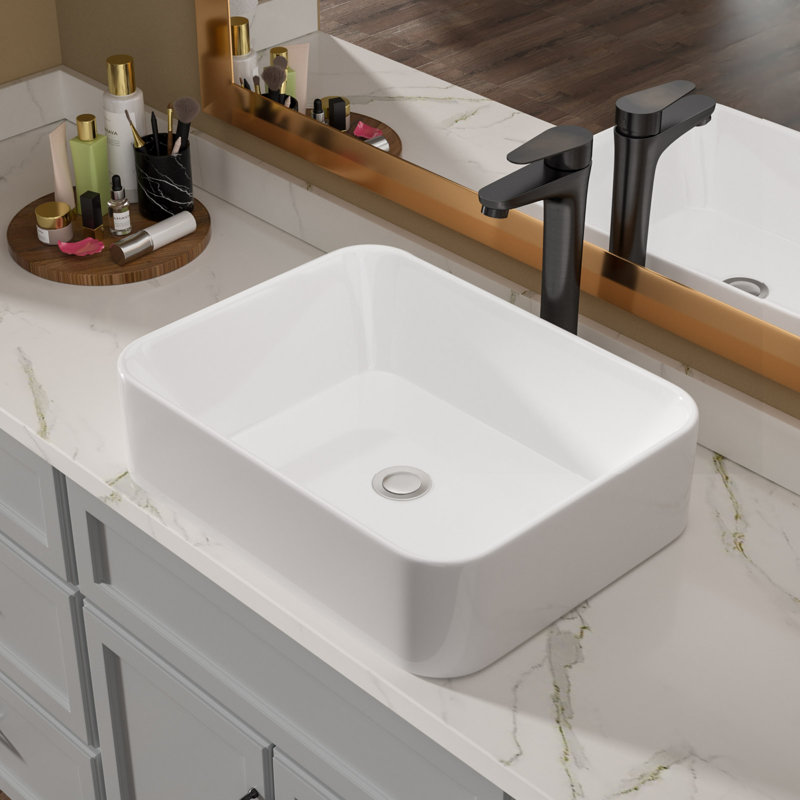 Lavabo de salle de bain rectangulaire 19 po x 14,5 po x 5,5 po en céramique blanche, Bronze huilé