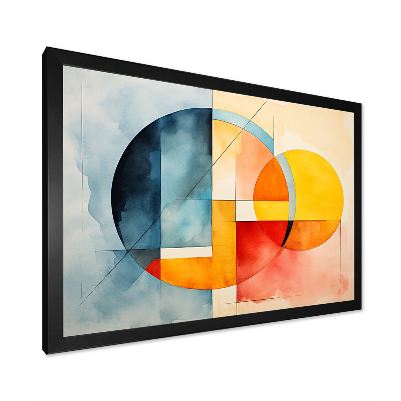 Cubic Soft Colors Tiles V - Art mural géométrique, Cadre d'angle fermé noir, H 24 po x l 32 po x P 1 po