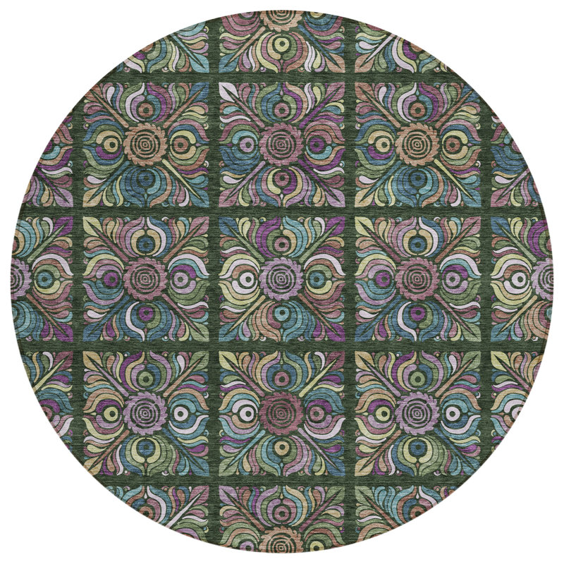  Malek Machine Washable Indoor/Outdoor Rugs, Round 8'
