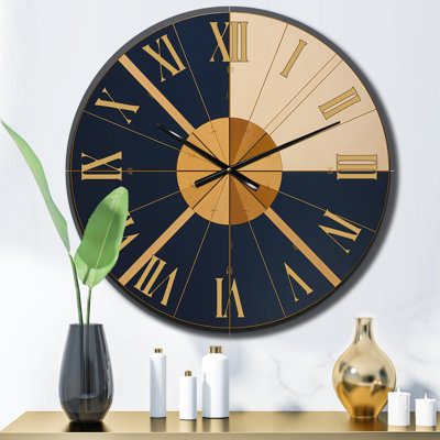 Minimal Sacred Geometry in Deep Blue and Gold - Modern Geometric Wall Clock