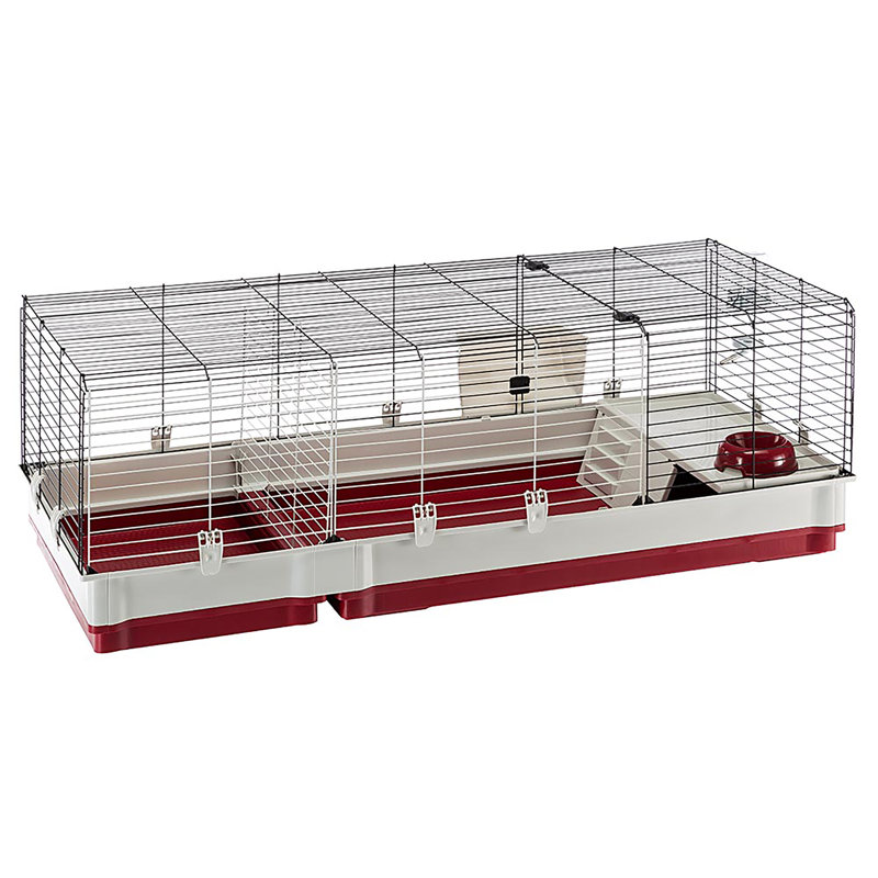 Extra-Large Burgundy and Cream Wire Rabbit Cage with Accessories