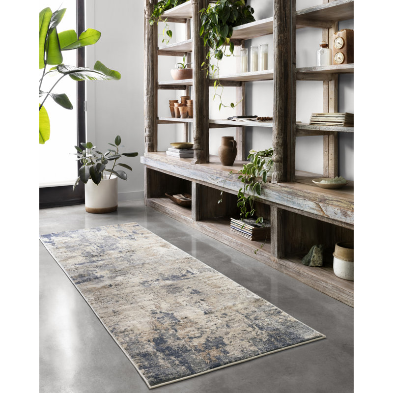 Tapis abstrait sable / brume Eleanore, Tapis de couloir 2 pi 8 po x 13 pi