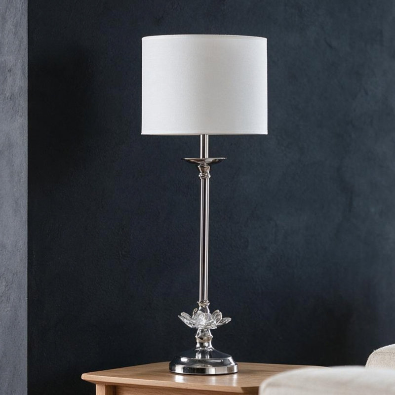 Lampe de table en métal chromé avec motif floral en cristal de 65 cm (25,5 po) pour buffet