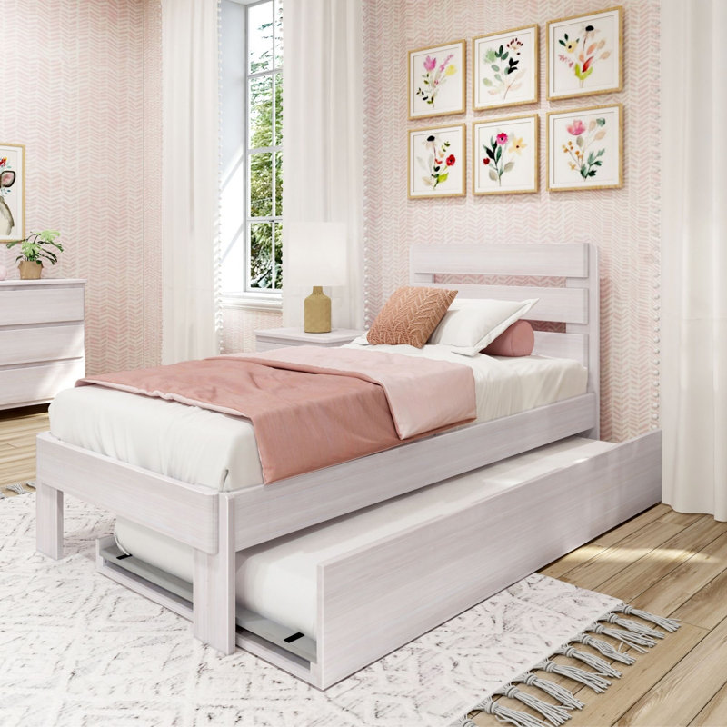 Decimus Solid Wood Platform Bed with Trundle, Twin, White Wash