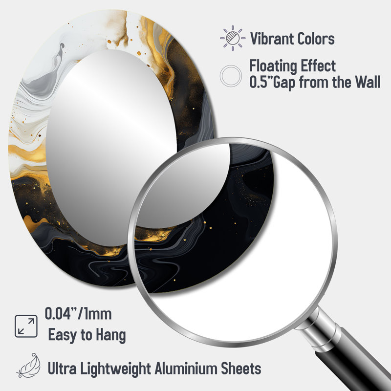 Gold And Black Marble Essence III - Gold Modern Oval Wall Mirror, 40" x 30"