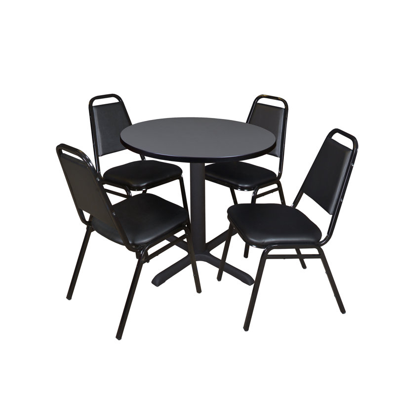 Neyland Cain Round X-Base Breakroom Table & 4 Restaurant Stack Chairs, Gray, 30"