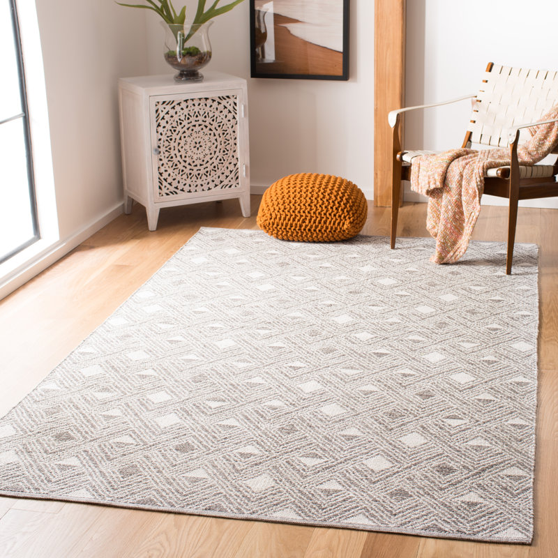 Tapis gris anthracite / ivoire tissé à la main et à plat Pasha, Rectangle 8 pi x 10 pi