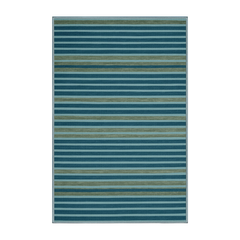 Machine Washable Horizontal Stripes Blue Area Rug